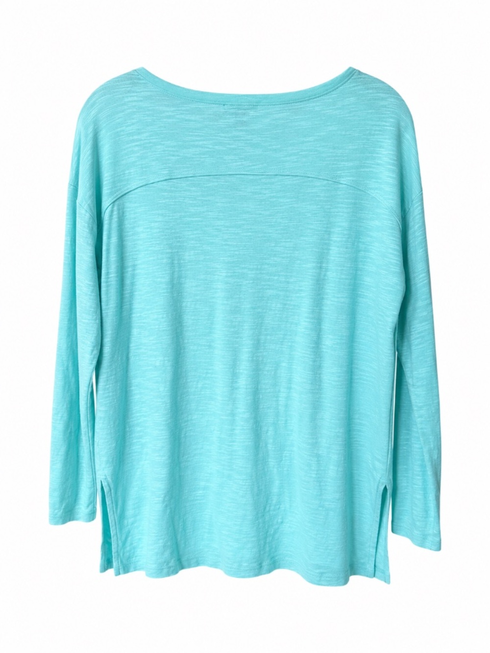 ANTHROPOLOGIE Lilla P Aqua Slub Knit Cotton Long Sleeve Tee Size S EUC - Picture 3 of 7